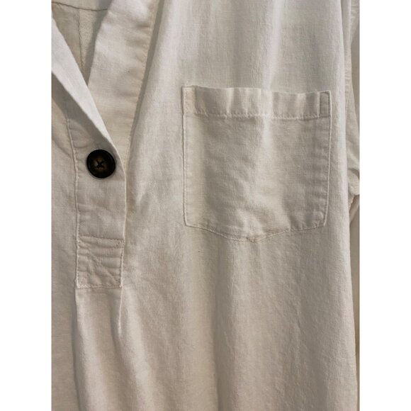 Old Navy Women’s Popover Shirt L White Preppy Casual Linen Blend Top Hi Low Hem - Picture 10 of 16